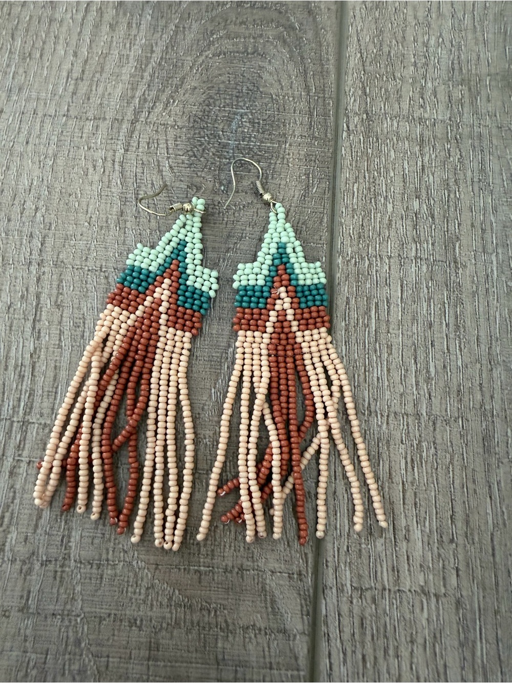 Ink & Alloy Beaded Fringe Earrings in Teal, Mint & Terracotta - Women Jewelry